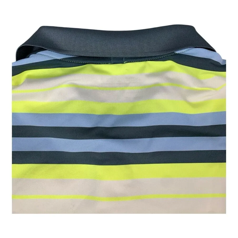 Nike Golf Dri-Fit Polo Shirt, Tour Performance, Green Blue Stripes Men's Medium